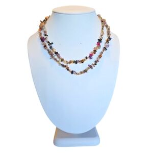 Vintage Long Natural Multigemstone Necklace.